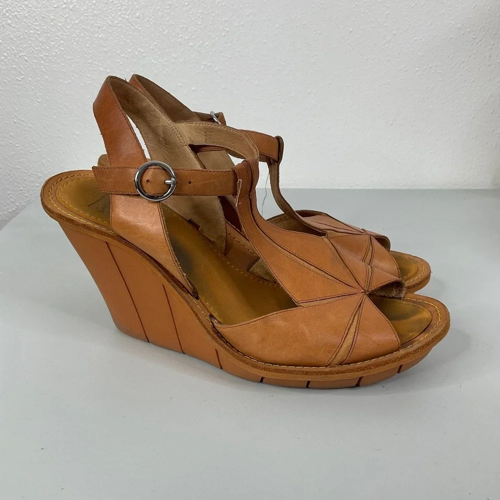Camper Filippa Brown Leather Wedge Sandals‎ Size 40